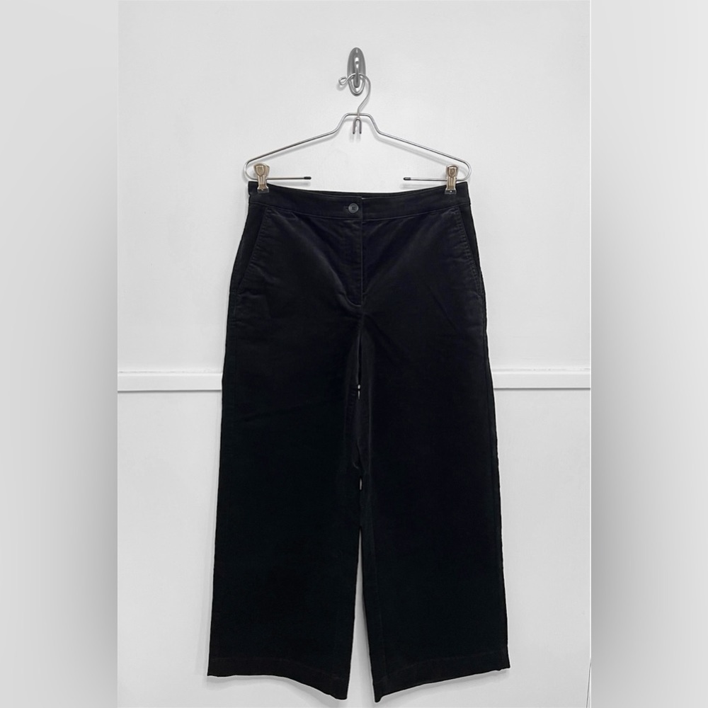 Eileen Fisher Black Organic Cotton Corduroy Wide Leg Ankle Pants
